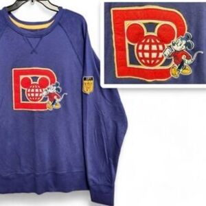 Vintage Disney Blue and Red Crewneck Sweater with Mickey Mouse 1971 Size M